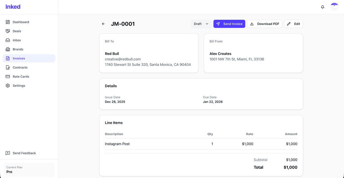 Professional invoice generated by Inked